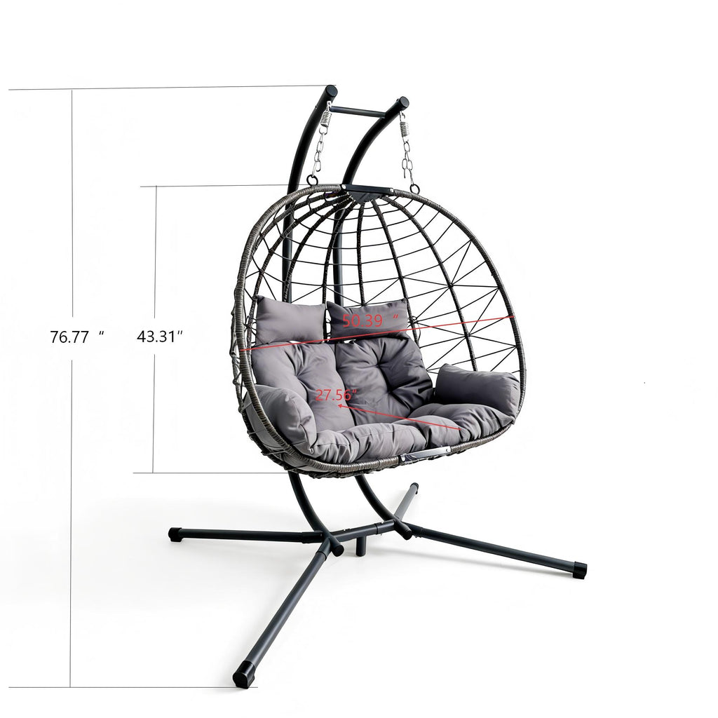 Double Hanging Egg Chair wth Stand, Patio Hammock Swing Chair with Cushion Loveseat for Bedroom, Balcony, Garden, Indoor, Outdoor,(Grey)
