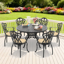 Load image into Gallery viewer, Ø47.24-inch Cast Aluminum Patio Dining Table With Black Frame and Carved Texture on the Tabletop (same sku: W171084479)