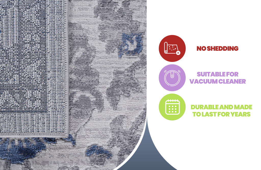 MARFI Collection 2.2X8. Blue / Silver / Oriental Runner Rug Modern, Contemporary, Non-Shedding & Easy to Clean, Ideal for Living Room, Bedroom, Dining Space, 96*26 inch