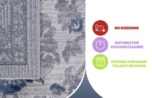 Load image into Gallery viewer, MARFI Collection 2.2X8. Blue / Silver / Oriental Runner Rug Modern, Contemporary, Non-Shedding &amp; Easy to Clean, Ideal for Living Room, Bedroom, Dining Space, 96*26 inch