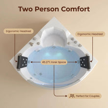 Load image into Gallery viewer, 59" light luxury double corner whirlpool bathtub, 20 sets of multi-directional massage nozzles, chromotherapy healing atmosphere, brand-level certified accessories