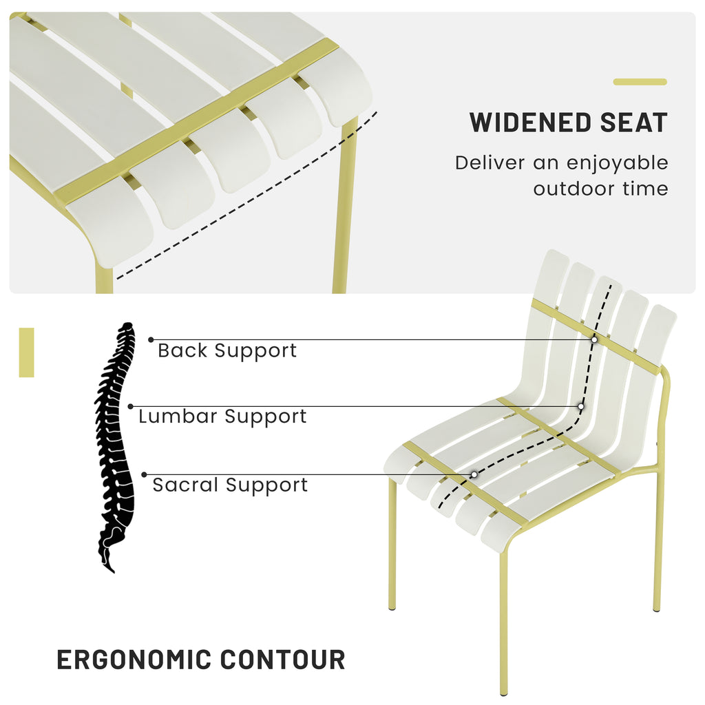 Summer - 4-Pack Modern Striped Color Block Chairs - Waterproof PP Seat & Sturdy Metal Legs, Indoor/Outdoor Dining Set for Patio, Balcony, Café (White & Yellow)