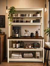 Load image into Gallery viewer, 31.5" White and Black color 5-Tier Bakers Rack for Kitchen with Storage, Coffee Bar, Kitchen Shelves,  Microwave Stand