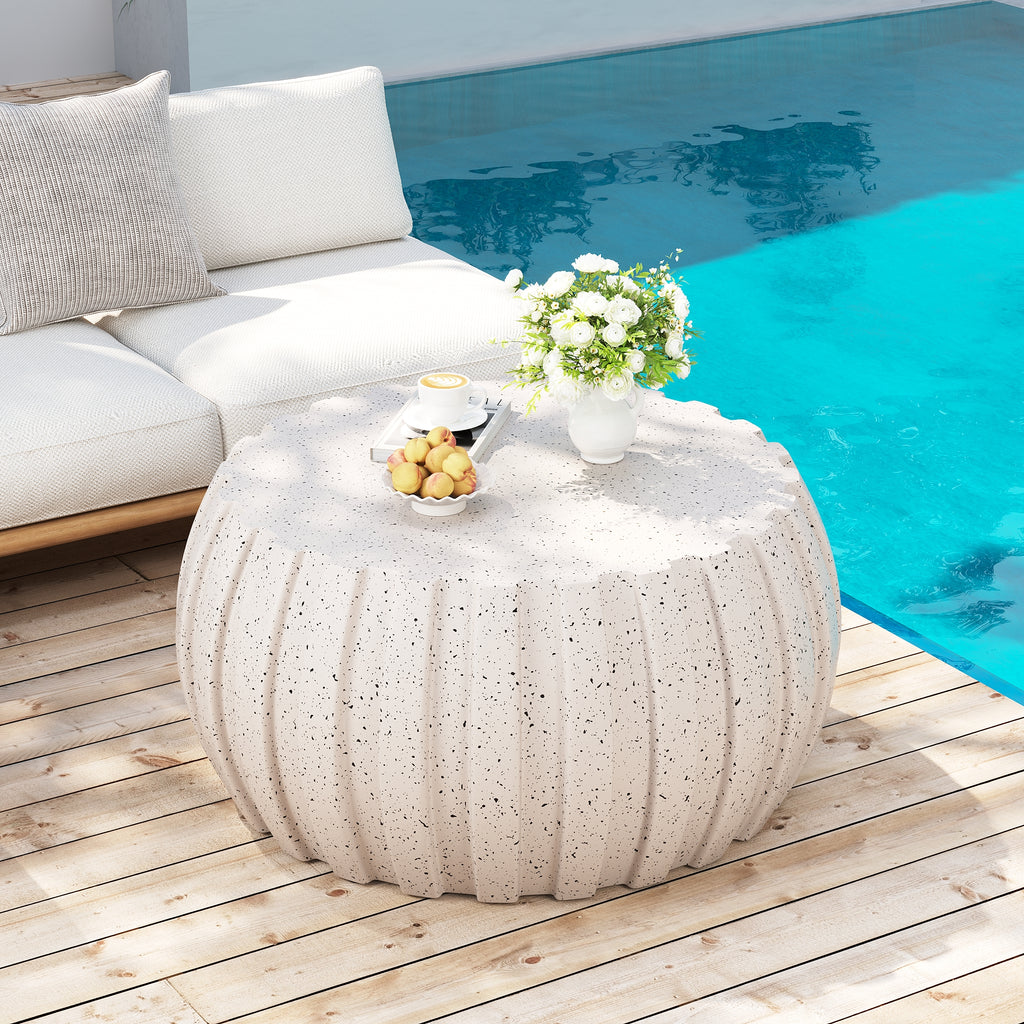 35.43" Modern Outdoor and Indoor Waterproof Coffee Table, Durable MgO Cement Design, Suitable for Terraces, Gardens, Backyards and Living Rooms ( White)