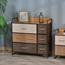 Load image into Gallery viewer, HOMCOM 7-Drawer Dresser, Fabric Drawers, 3-Tier Storage Organizer for Bedroom Entryway, Tower Unit with Steel Frame Wooden Top, Maple Wood