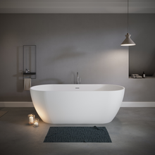 Load image into Gallery viewer, 63'' Stone Resin Freestanding Bathtub, Solid Surface Luxury Soaking Tub with Integrated Slotted Overflow &amp; Pop-up Drain, Stand Alone Elegant Bathroom Soaker Tub in Matte White, TH-25S03-63MW