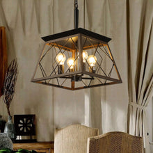 Load image into Gallery viewer, 16" Black Industrial 4-Light Pendant Chandelier, Modern Metal Cage Design, Adjustable Hanging Light for Dining Room, Kitchen, Living Room (No Bulbs)