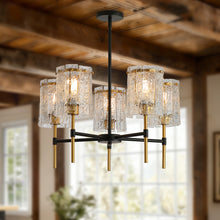 Load image into Gallery viewer, Modern 5-Light Black and Gold Chandelier, Textured Glass Pendant Light with Electroplated Gold Finish for Living Room Dining Room Not Including the Bulb