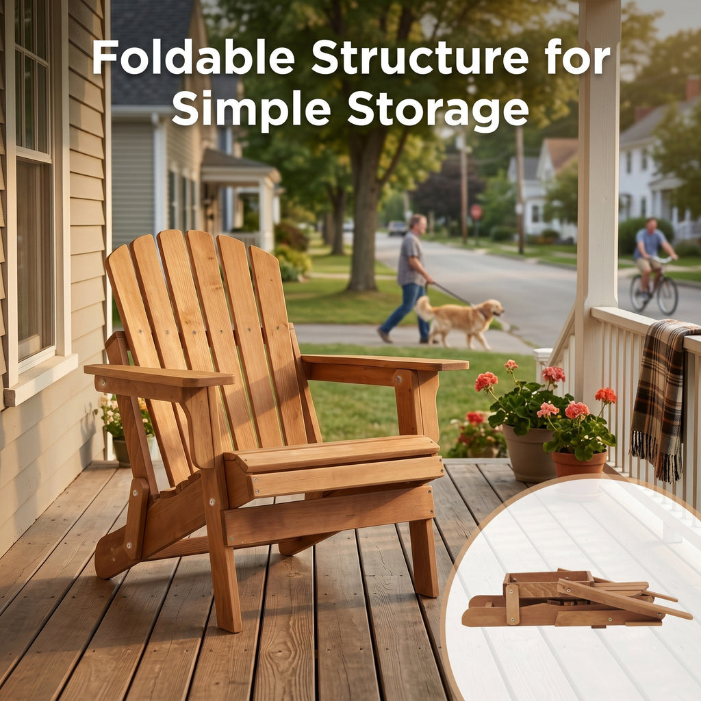Oversize Wooden Outdoor Folding Adirondack Chair with Pre-Assembled BackRest & SeatBoard, Wood Patio Chair for Garden Backyard Porch Pool Deck Firepit