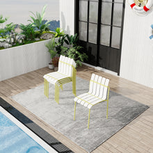 Load image into Gallery viewer, Summer - 4-Pack Modern Striped Color Block Chairs - Waterproof PP Seat &amp; Sturdy Metal Legs, Indoor/Outdoor Dining Set for Patio, Balcony, Café (White &amp; Yellow)