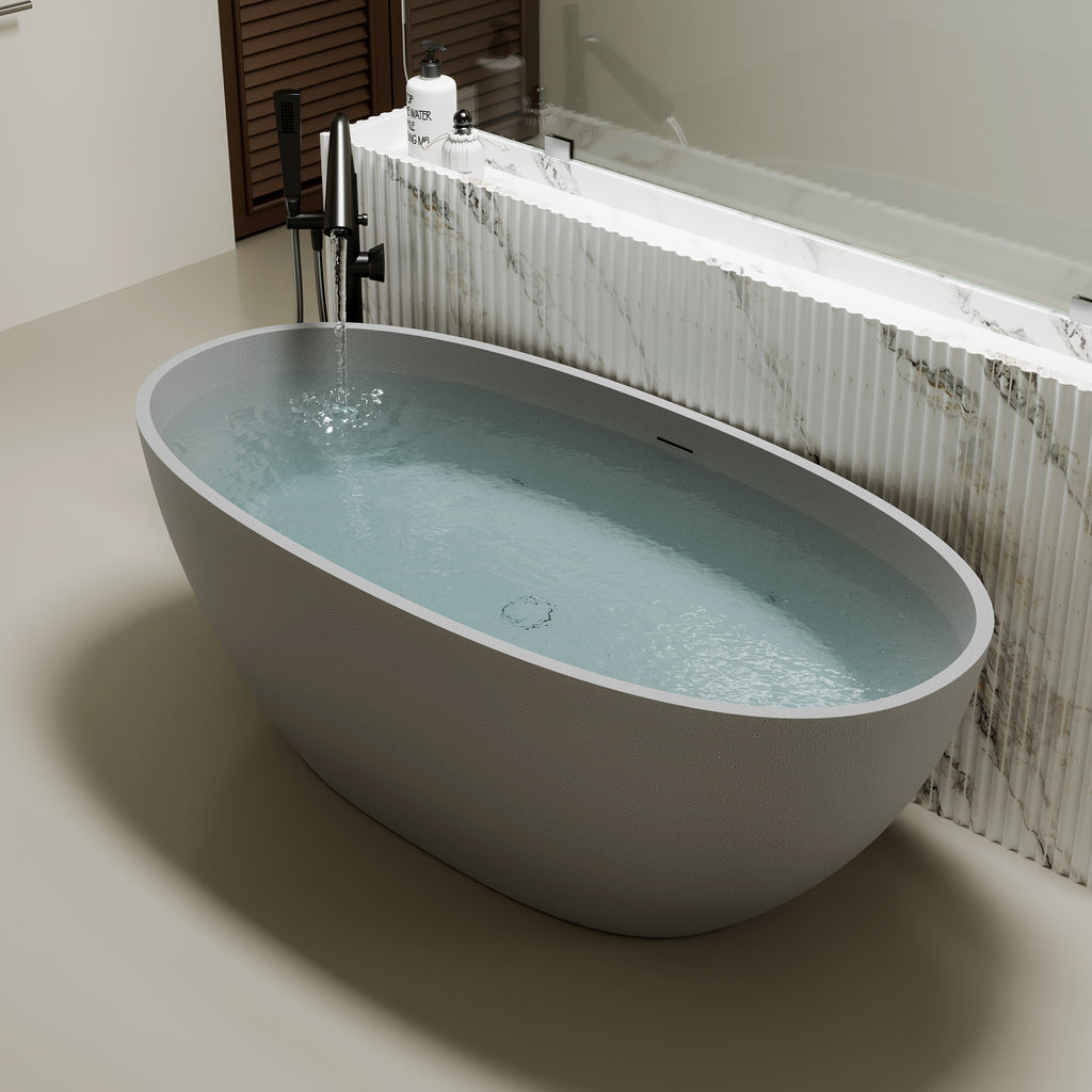 67'' Freestanding Bathtub Resin Stone Soaking Bathtub Solid Surface Modern Tubs with Overflow and Pop-up Drain