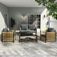 Load image into Gallery viewer, New Comming Outdoor PE Brown Wicker 2seats Sofa with Grey Cushion and Table Set