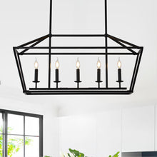 Load image into Gallery viewer, 5-Light Farmhouse Kitchen Island Lighting,5 Light Industrial Linear Chandelier for Dining Room Metal Matte Black Finish Hanging Pendant Light Fixture for Bedroom Living Room Hallway Conference Room