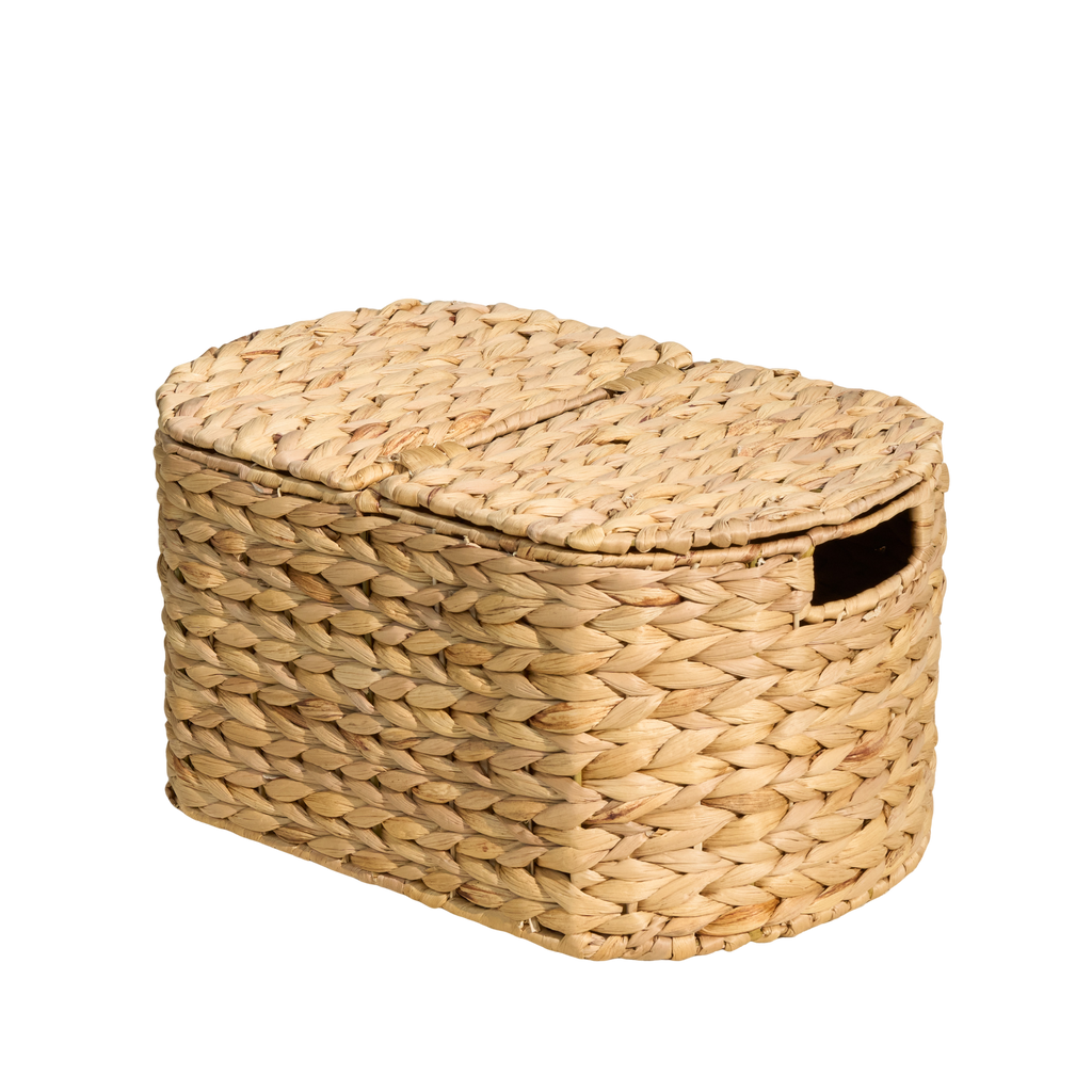 Ludmilla Round Tall Water Hyacinth Woven Wicker Laundry Hamper with Lid - For Clothes, Canvas, Toys and Book Storage with Removable Liner - 15" x 15" x 20" - Natural Brown