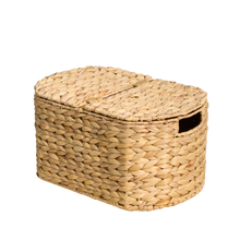 Load image into Gallery viewer, Ludmilla Round Tall Water Hyacinth Woven Wicker Laundry Hamper with Lid - For Clothes, Canvas, Toys and Book Storage with Removable Liner - 15" x 15" x 20" - Natural Brown